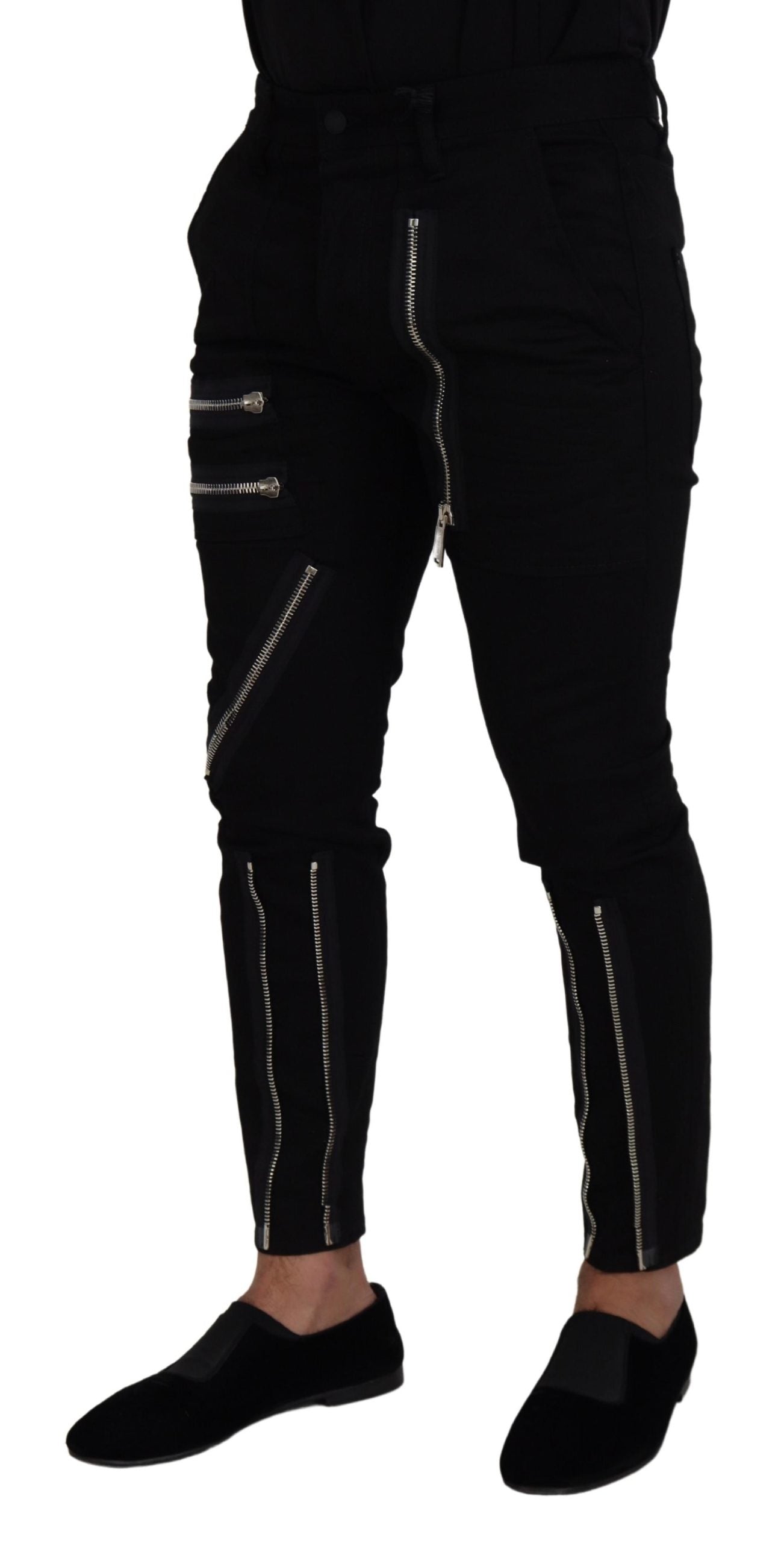 Black Cotton Zipper Design Casual Jeans