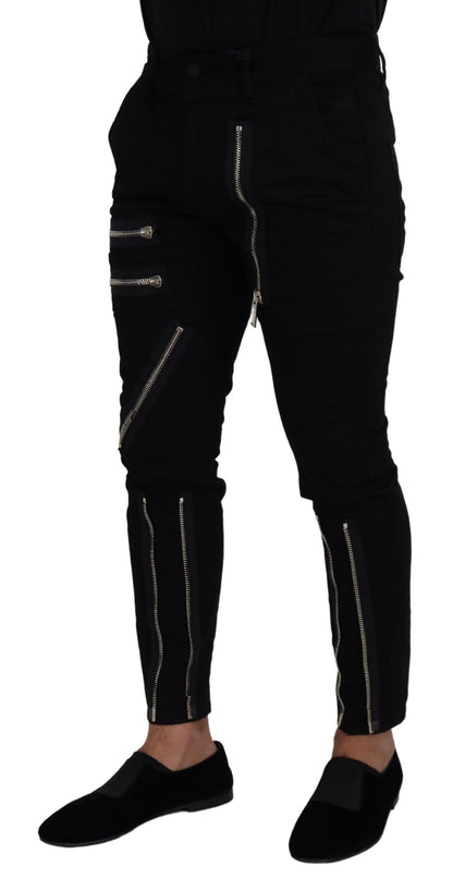 Black Cotton Zipper Design Casual Jeans