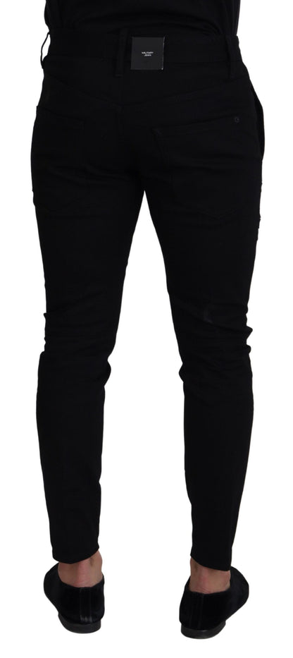 Black Cotton Zipper Design Casual Jeans