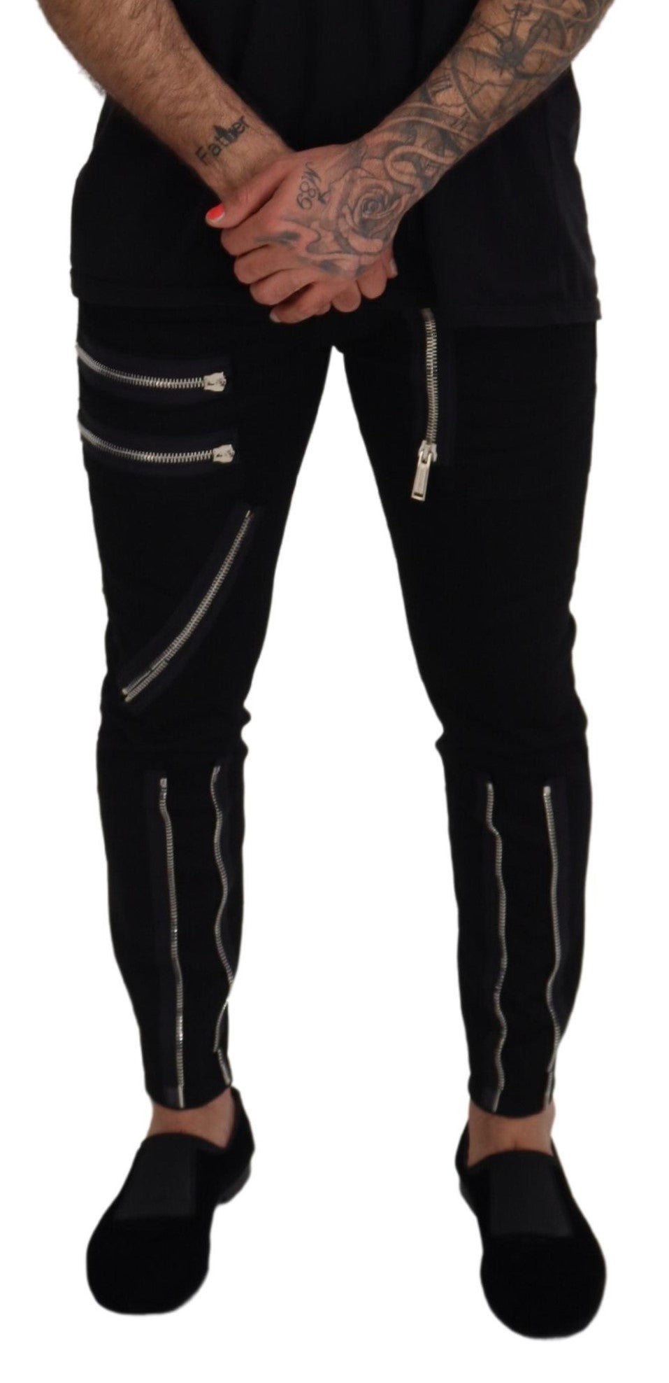 Black Cotton Zipper Design Casual Jeans