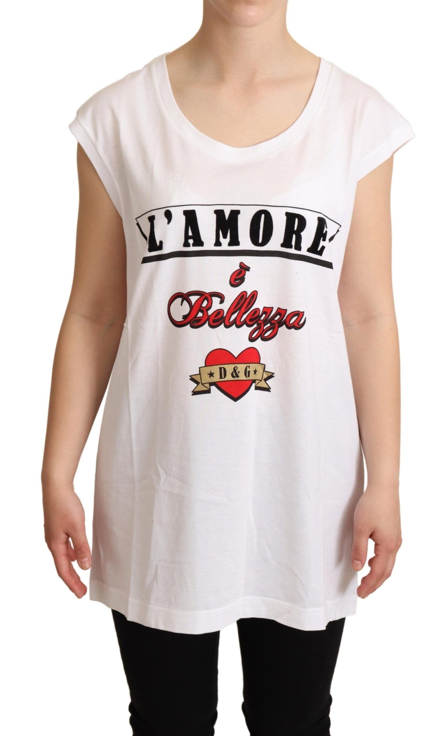 White L'AMORE Cotton Tank Top T-shirt