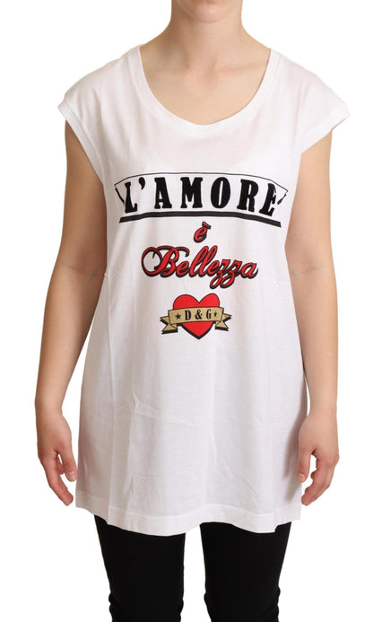 White L'AMORE Cotton Tank Top T-shirt