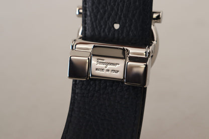 Black and Blue Calf Leather Reversible Belt