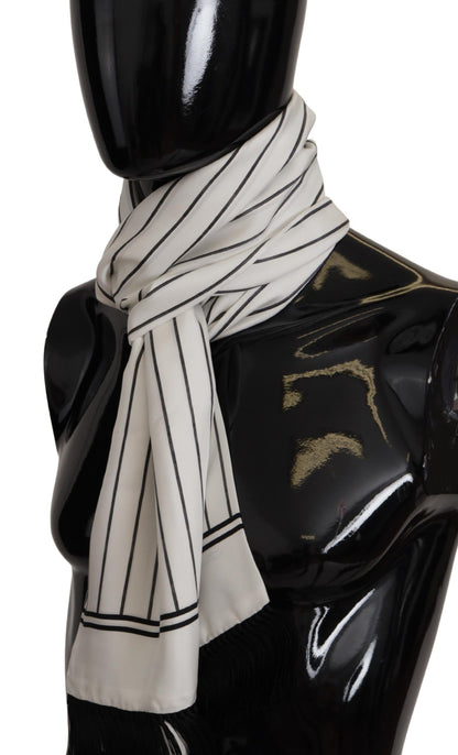 White Black Striped Logo Print Shawl Fringe Scarf