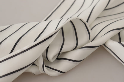 White Black Striped Logo Print Shawl Fringe Scarf