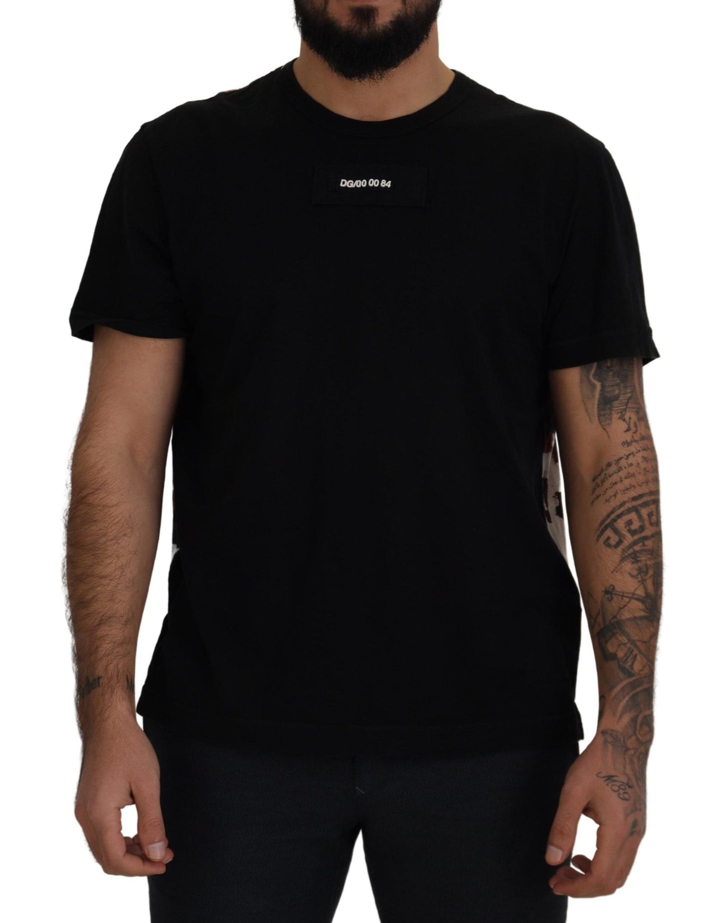 Black Cotton Camouflage Print Back T-shirt