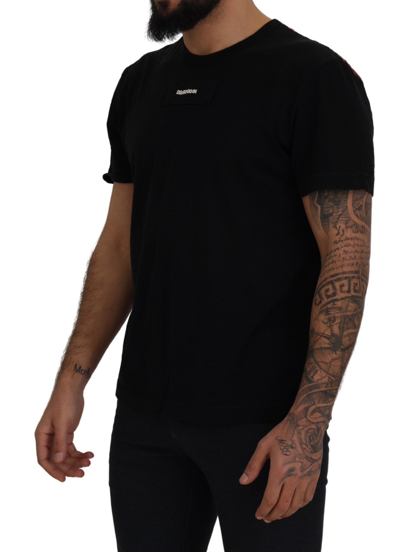 Black Cotton Camouflage Print Back T-shirt
