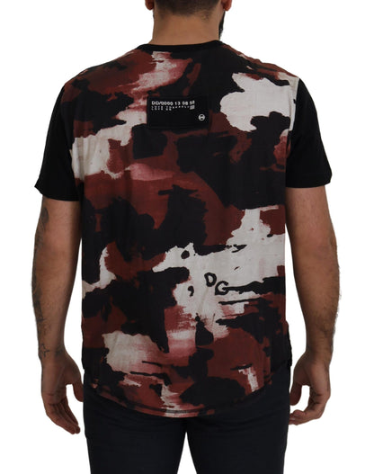 Black Cotton Camouflage Print Back T-shirt