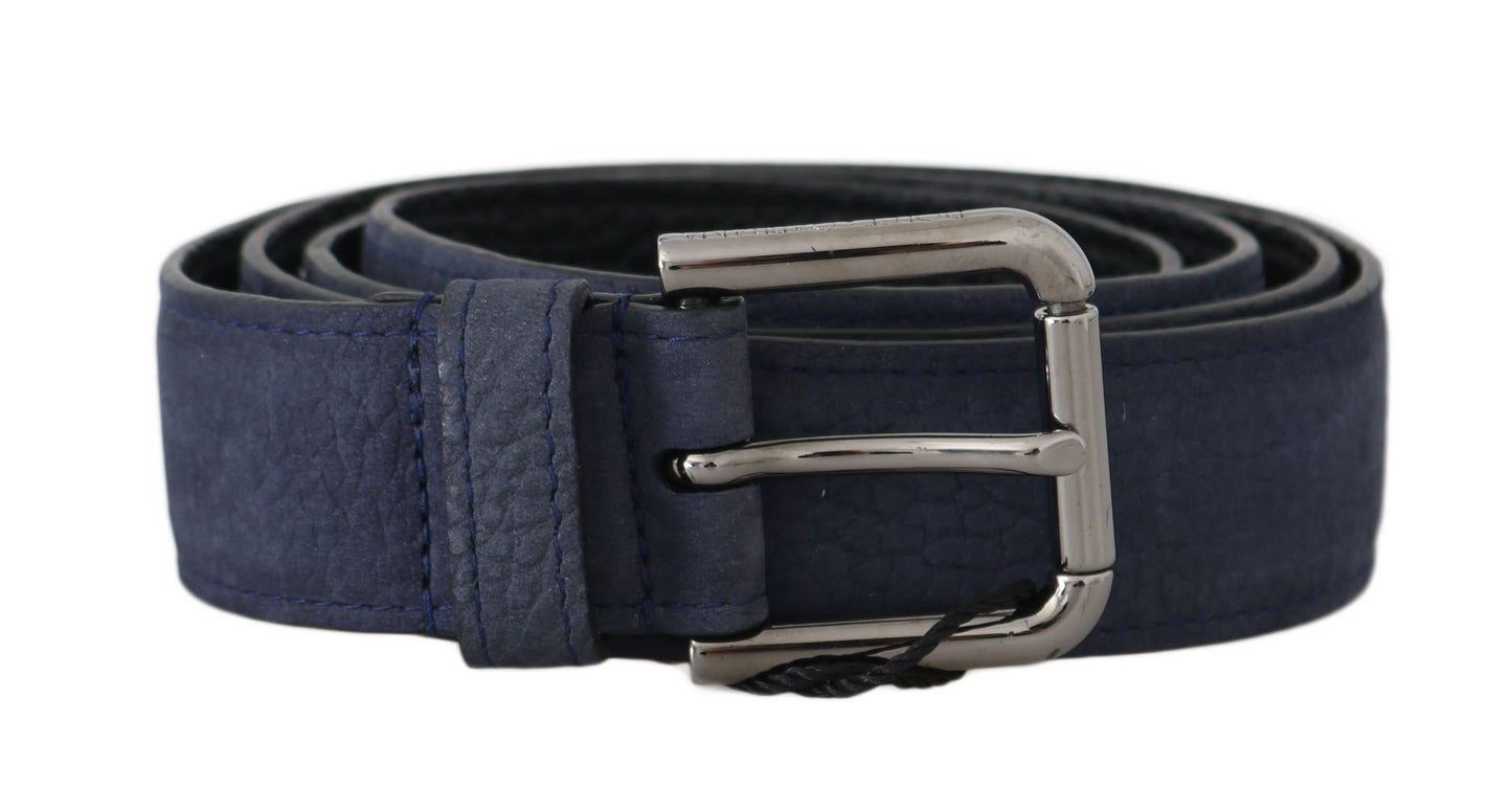 Blue Deerskin Leather Silver Logo Buckle Belt