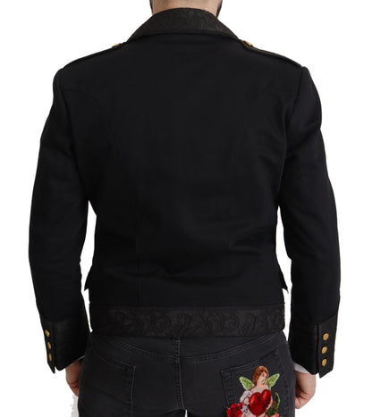 Black Button Embellished Cotton Blend Jacket