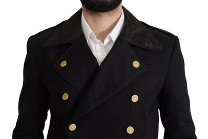 Black Button Embellished Cotton Blend Jacket