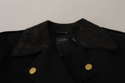 Black Button Embellished Cotton Blend Jacket