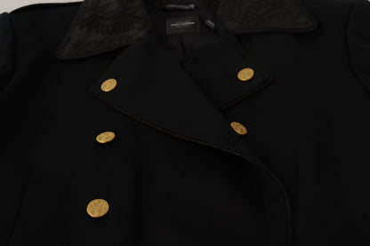 Black Button Embellished Cotton Blend Jacket