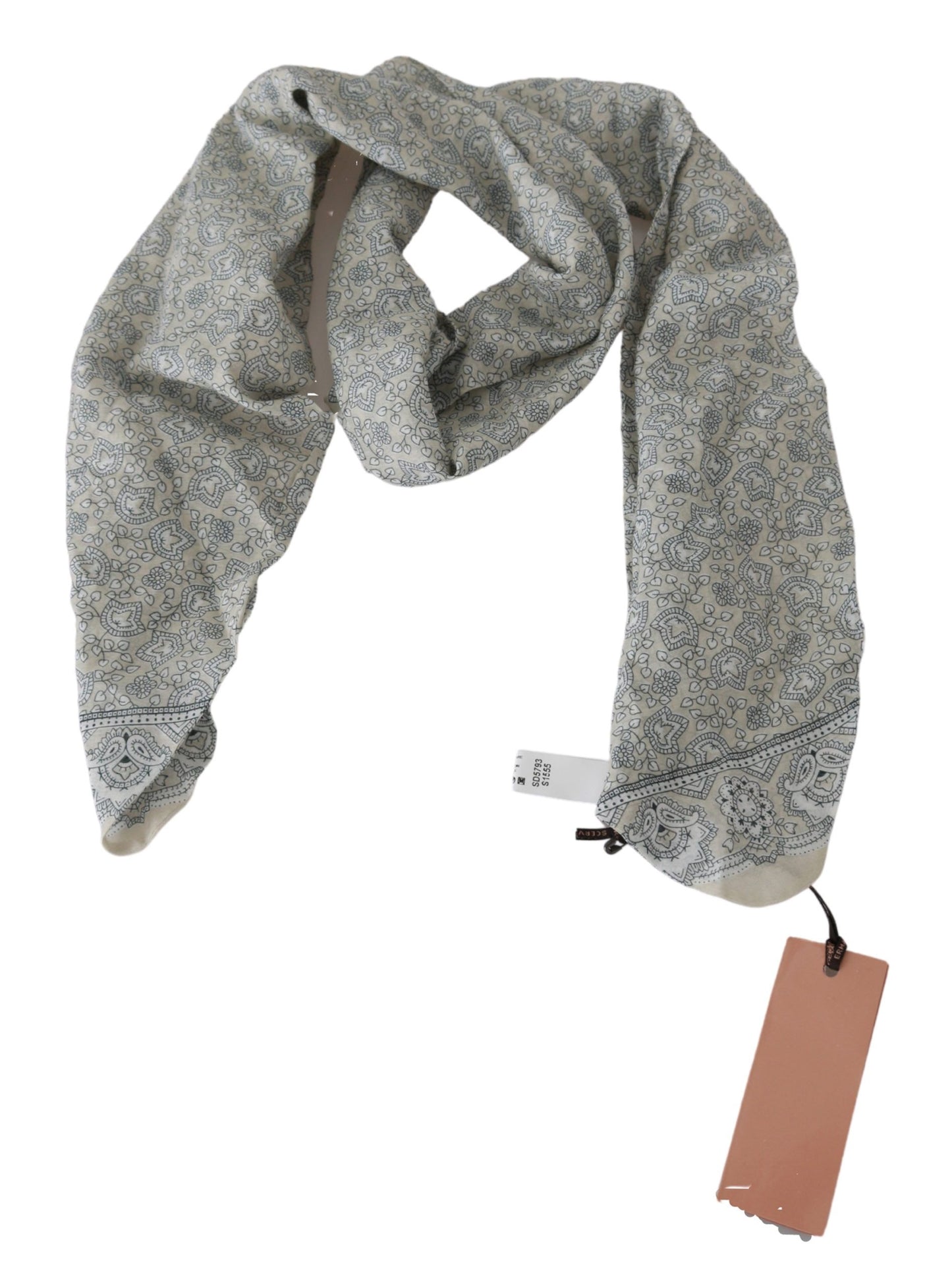 Cotton Beige Blue Fantasy Print Scarf