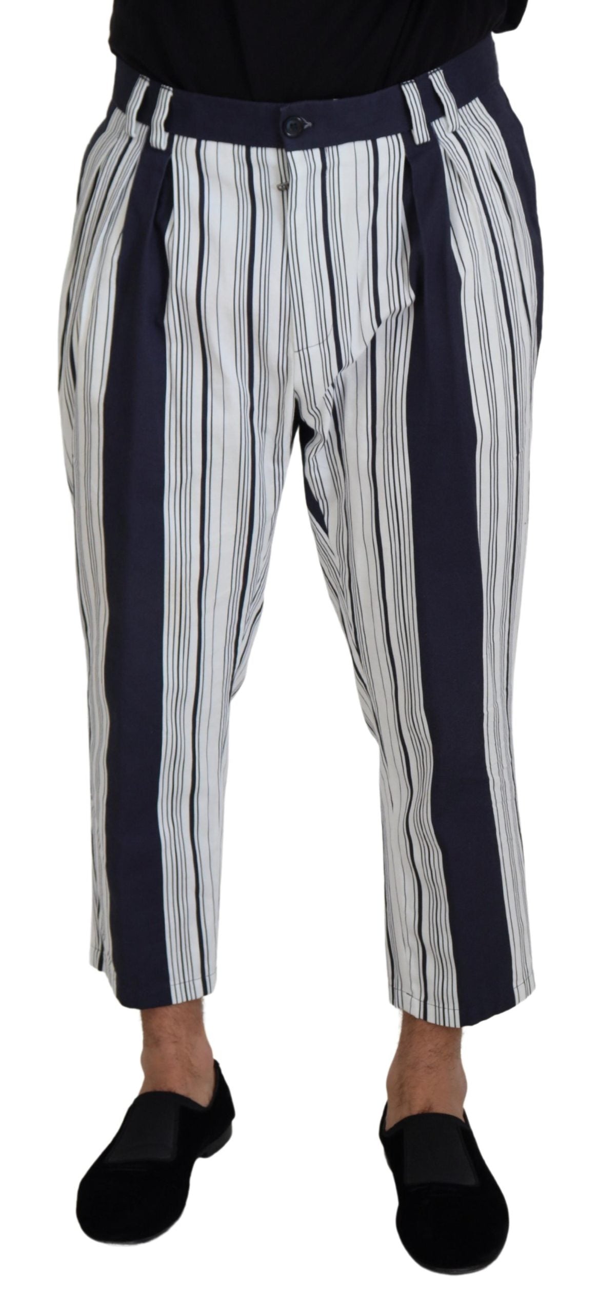White Blue Cotton Striped Pants