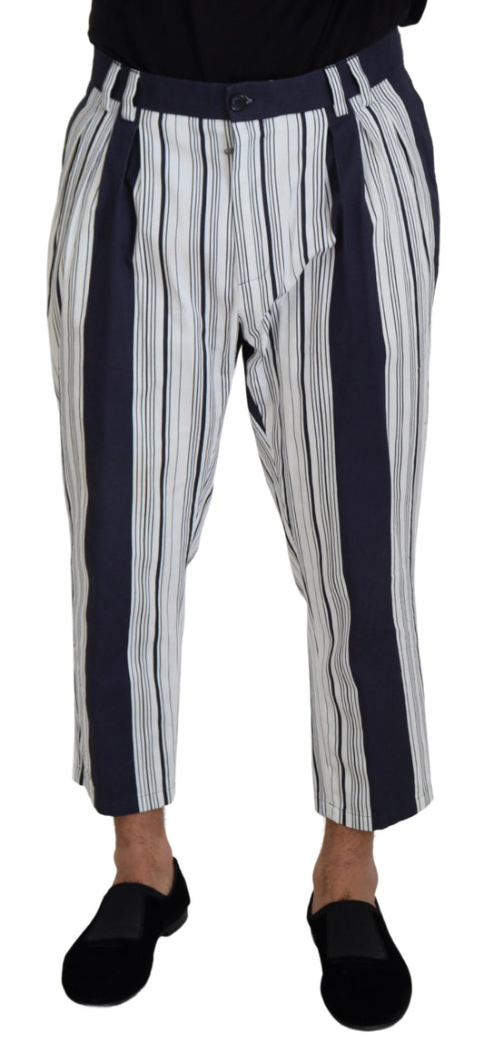 White Blue Cotton Striped Pants