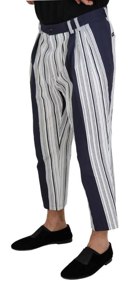 White Blue Cotton Striped Pants