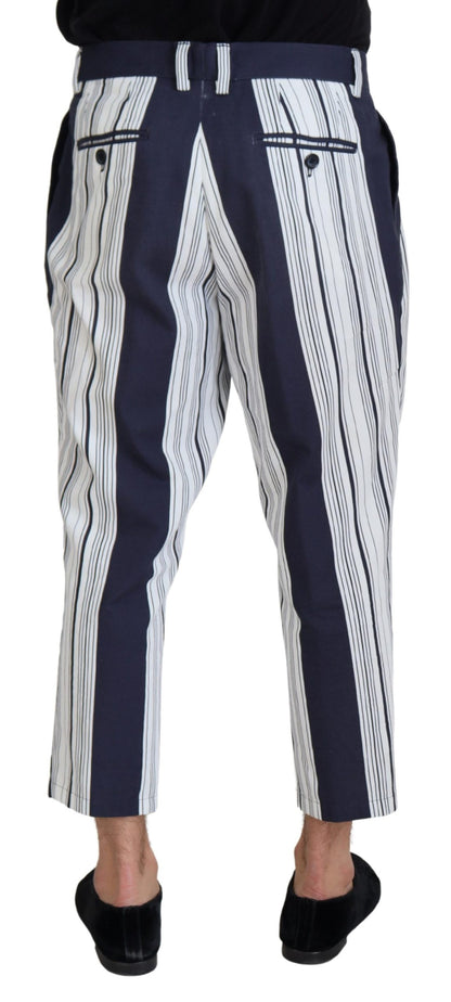 White Blue Cotton Striped Pants