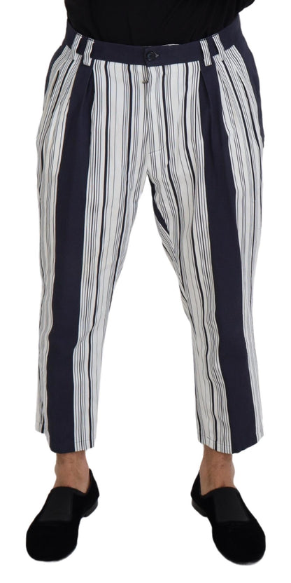 White Blue Cotton Striped Pants