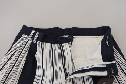 White Blue Cotton Striped Pants
