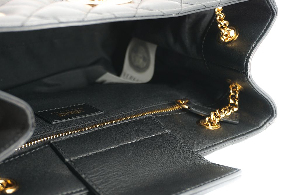 Black Quilted Nappa Leather Medusa Tote Handbag