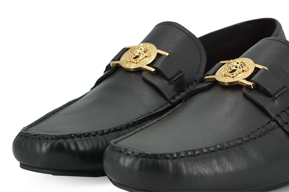 Black Calf Leather Loafers Shoes