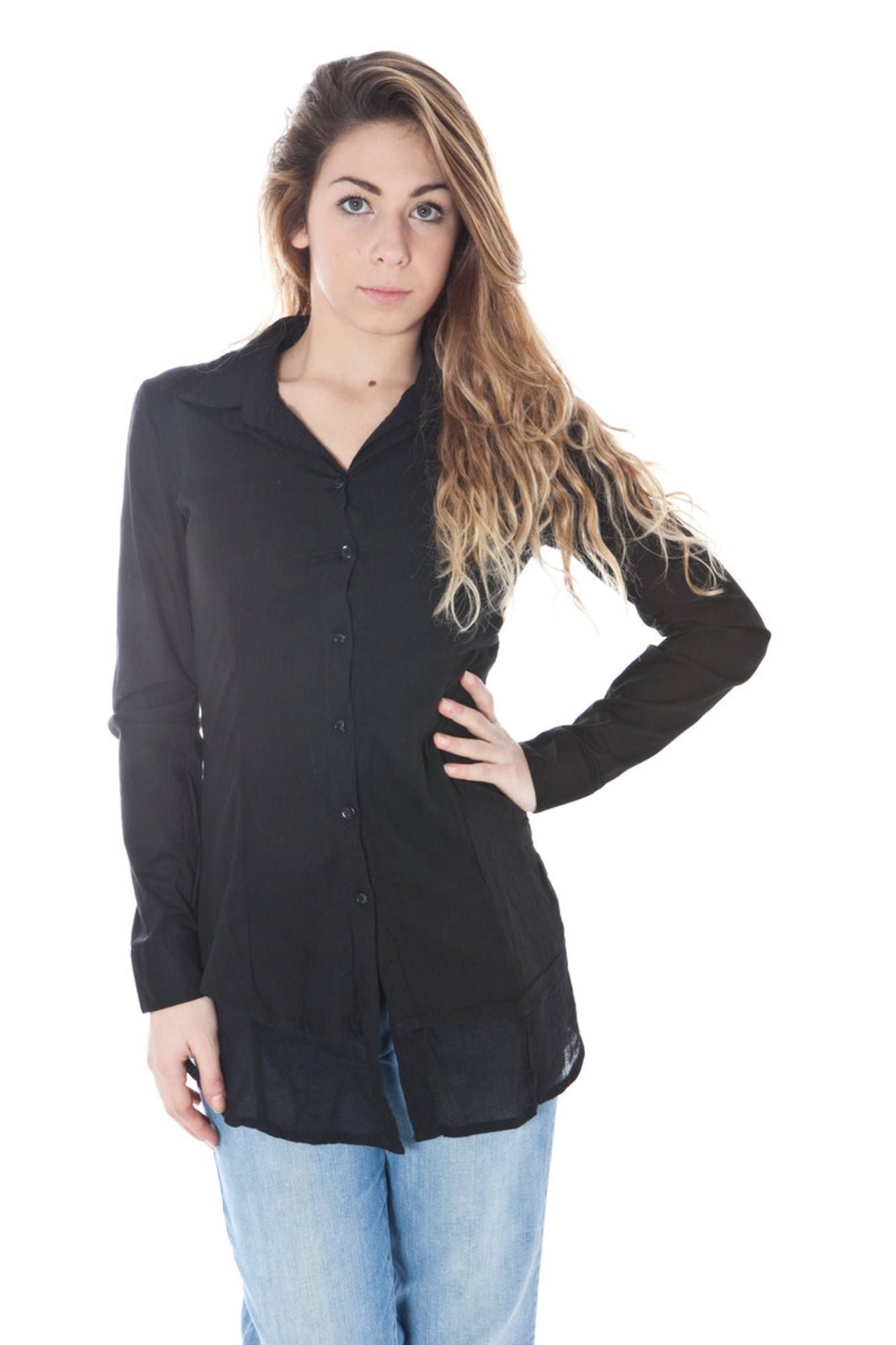 Black Cotton & Spandex Shirt