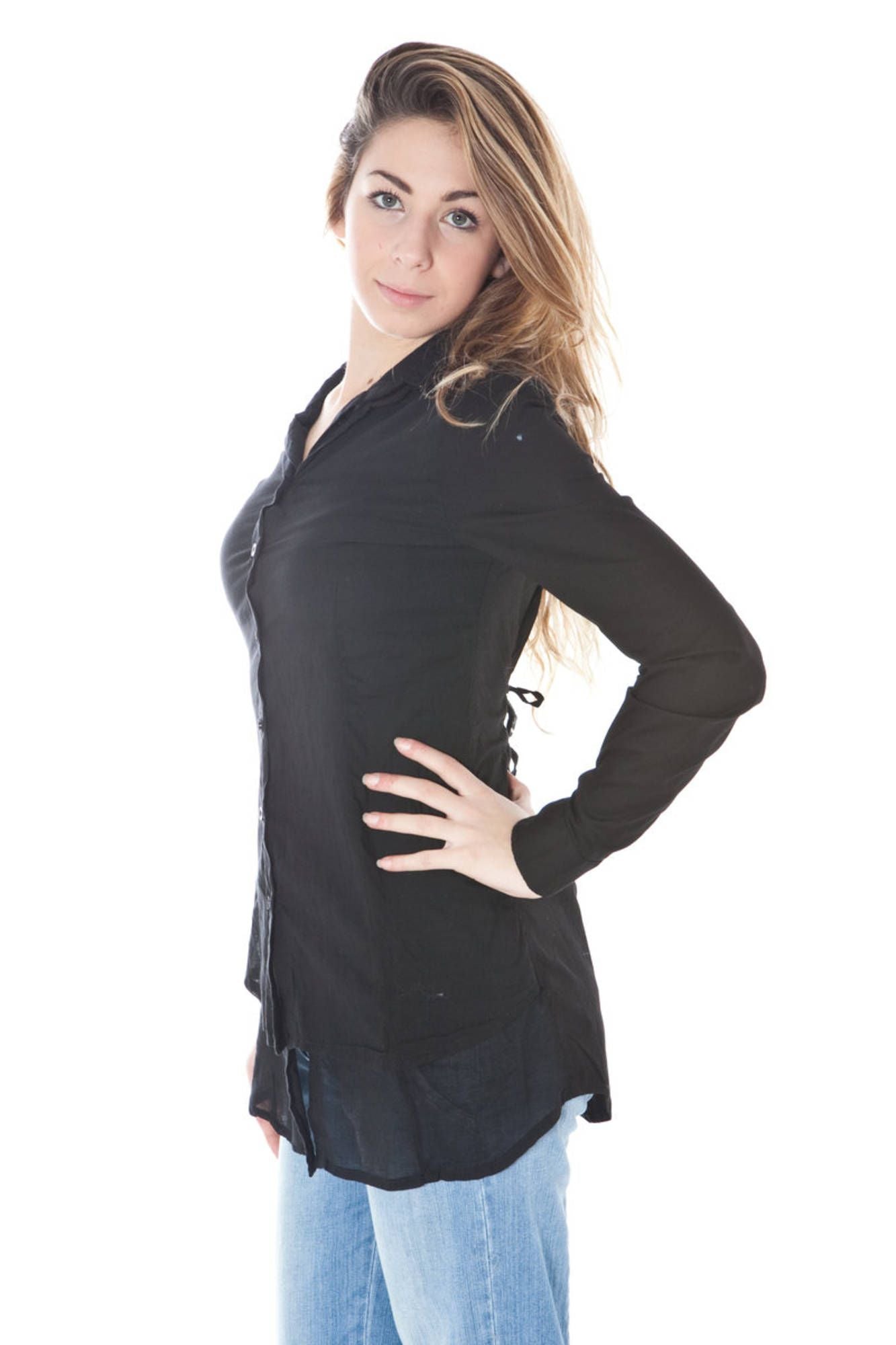 Black Cotton & Spandex Shirt