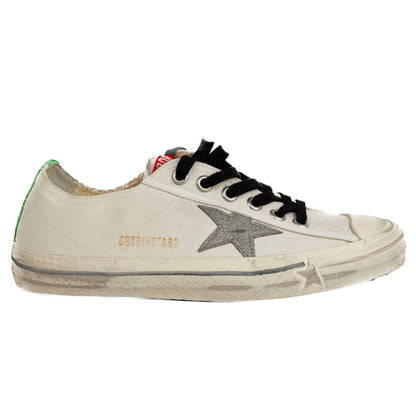 White Fabric and Leather Sneaker