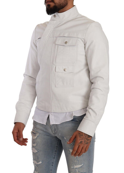 White Leather Biker Black Gold Collection Jacket