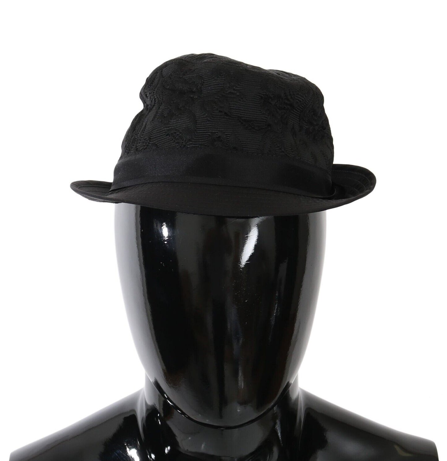 Black Acetate Floral Jacquard Fedora Hat