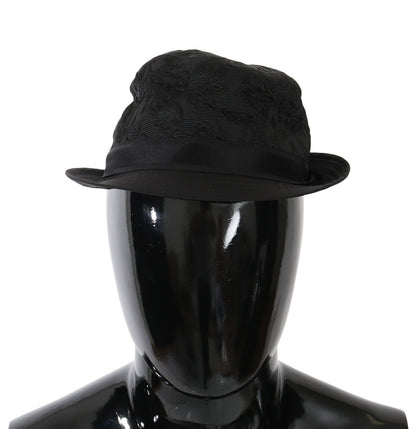Black Acetate Floral Jacquard Fedora Hat