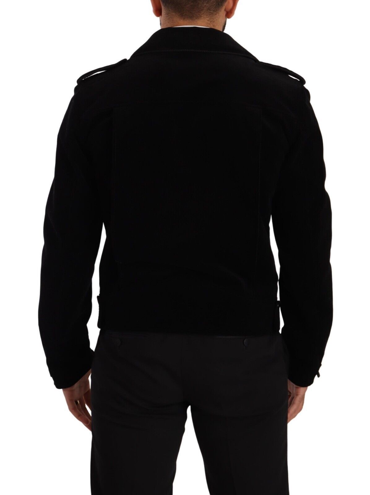 Black Cotton Full Zip Biker Coat Jacket
