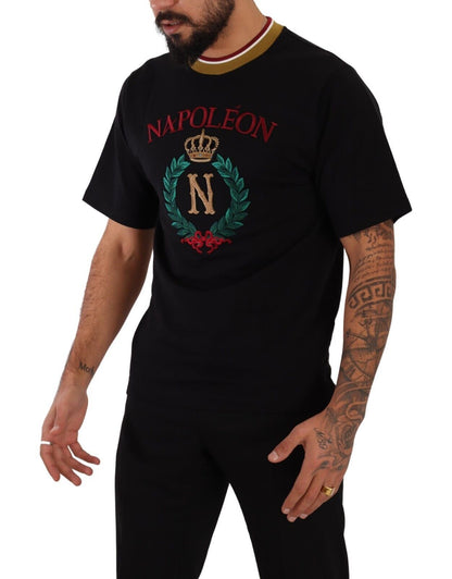 Black Cotton Logo Print Crewneck Tee T-shirt