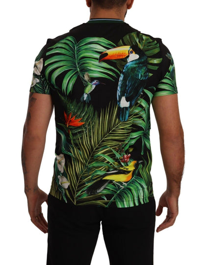 Black Cotton Jungle Print Crewneck Top T-shirt