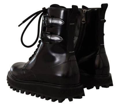 Black Leather Combat Lace Up Mens Boots Shoes