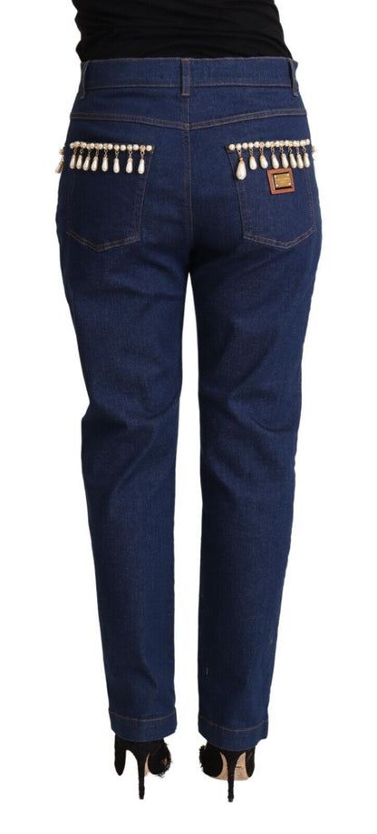 Dark Blue Embellished Denim Tapered Jeans