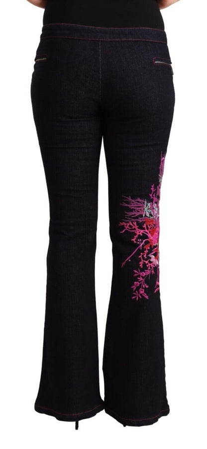 Black Cotton Mid Waist Cotton Flared Jeans