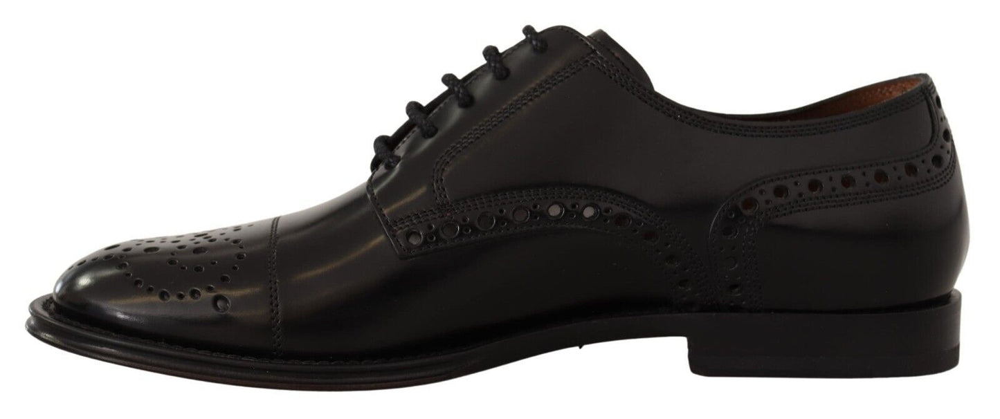 Black Leather Wingtip Mens Formal Derby Shoes
