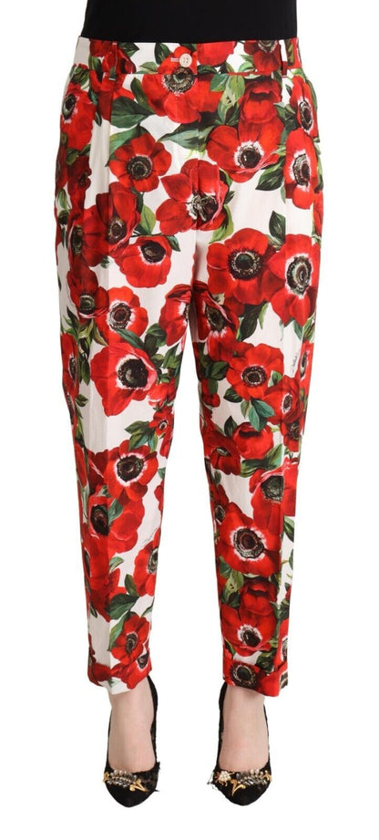 White Red Anemone Cotton Trouser Tapered Pants