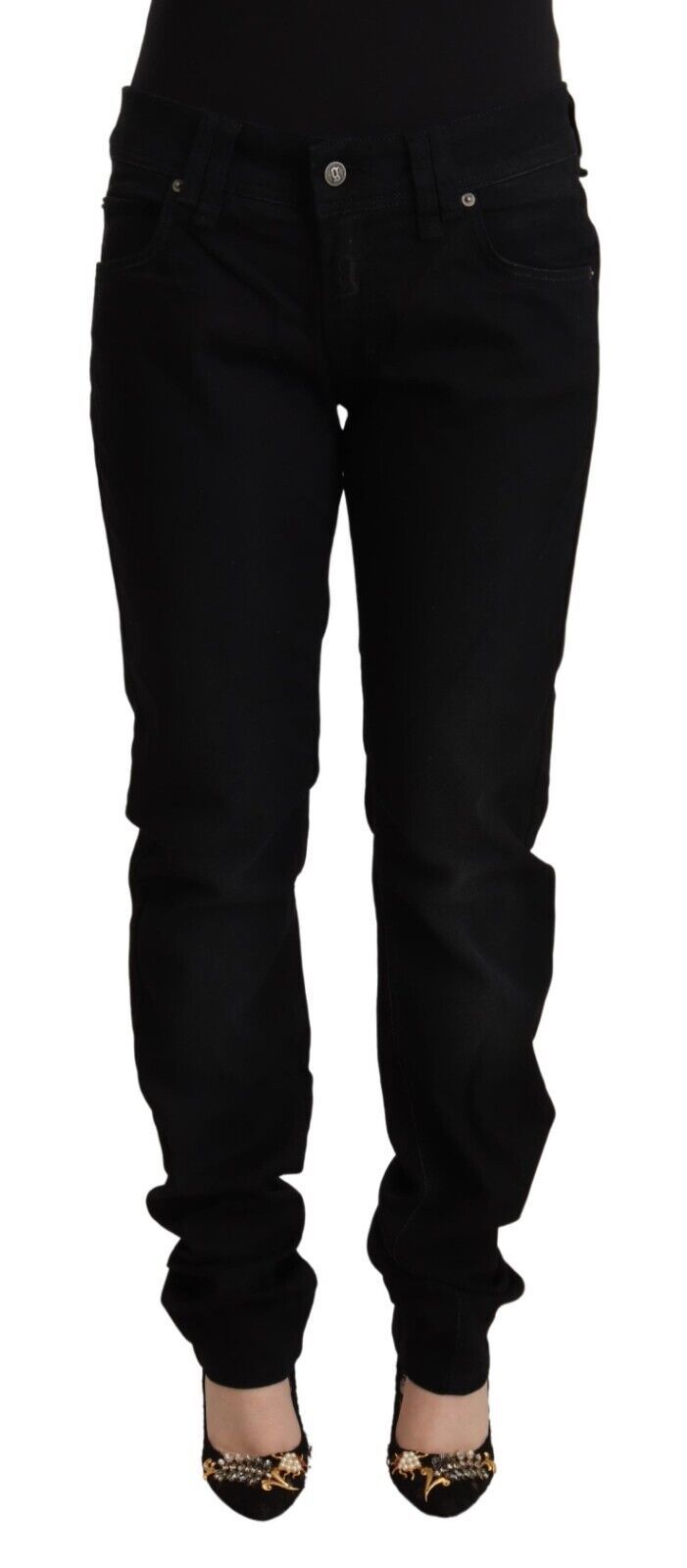 Black Cotton Low Waist Skinny Slim Fit Denim Pants