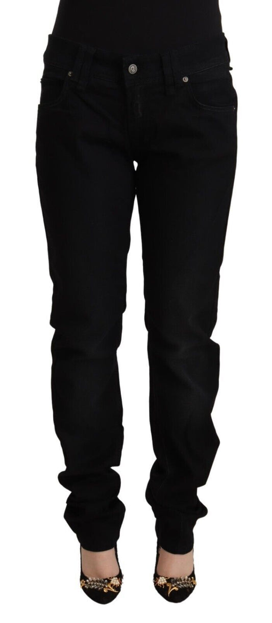 Black Cotton Low Waist Skinny Slim Fit Denim Pants
