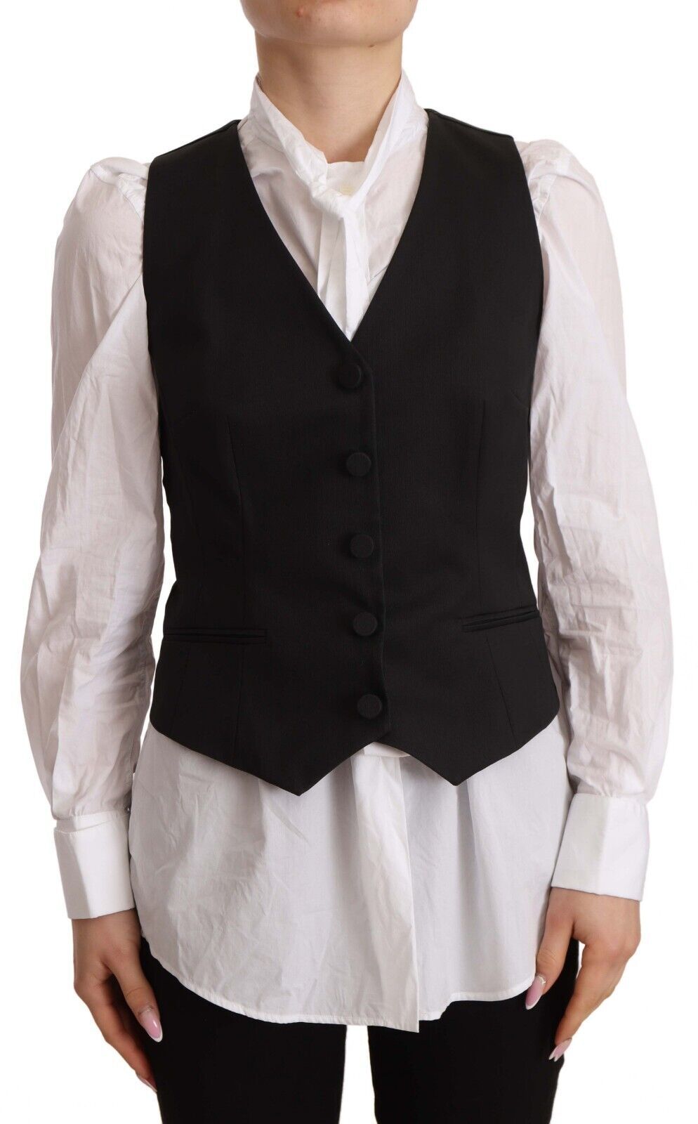 Black Button Down Sleeveless Vest Cotton Top