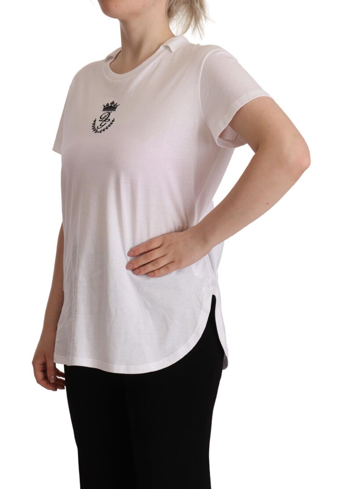 White DG Crown Print Cotton Collared Neck T-shirt