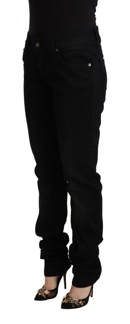 Black Cotton Low Waist Skinny Slim Fit Denim Pants