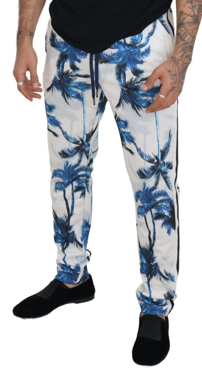 White Palm Tree Print Men Trouser Pants