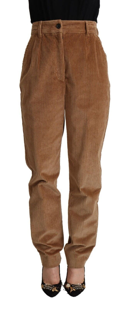 Brown Cotton Corduroy High Waist Skinny Pants