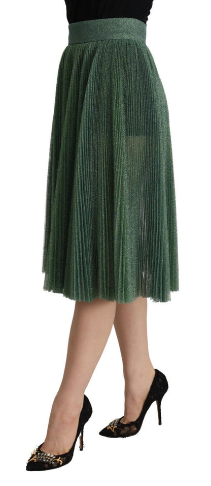Metallic Green High Waist A-line Pleated Skirt