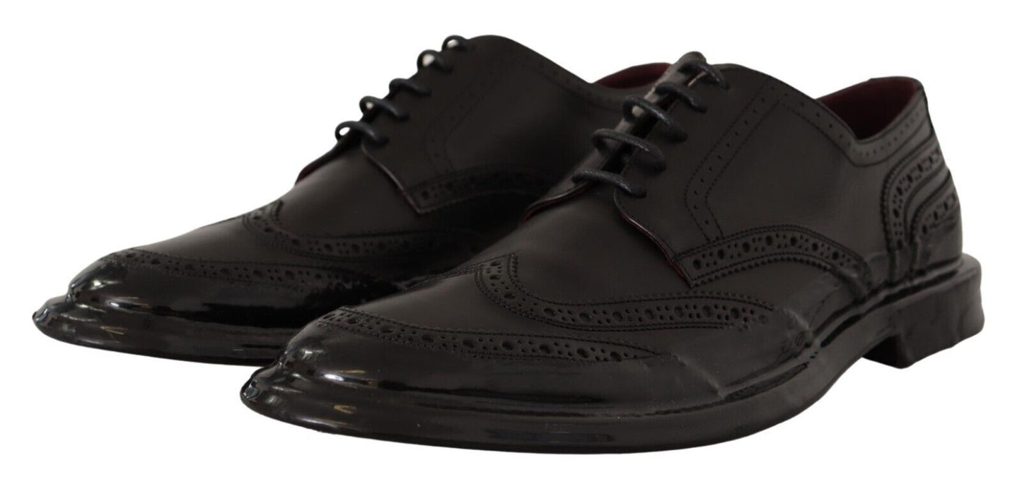 Black Leather Oxford Wingtip Formal Derby Shoes