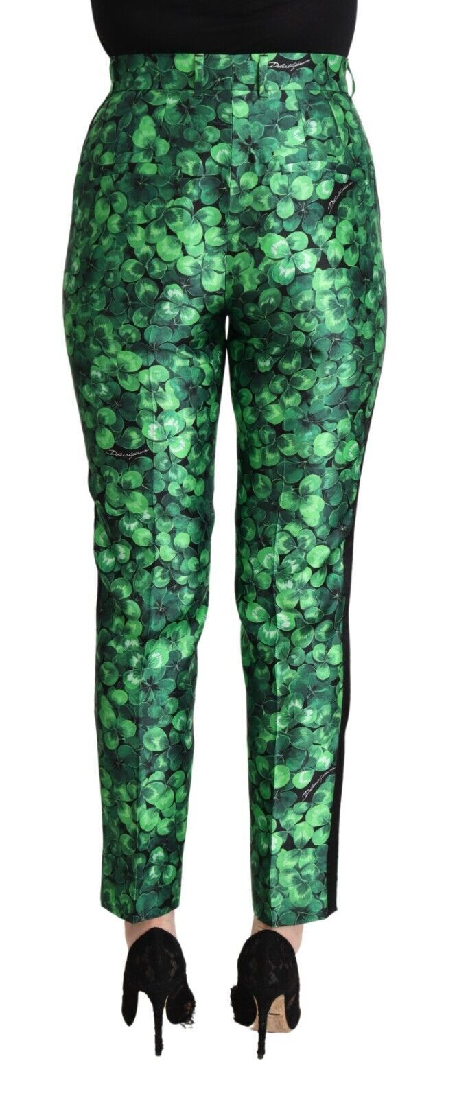 Green Leaf Print Silk Trouser Tapered Pants